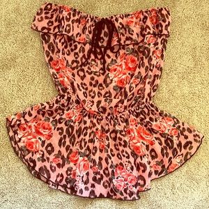 Windsor Pink Floral Animal Print Strapless Blouse